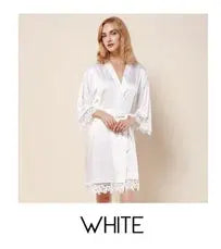 Kimono 8 Colors of Robes with Lace Cuffs and Hem Women's Nightgown Popular Pure Bathrobe Wedding Kimonos Short Soft Silky Lounge