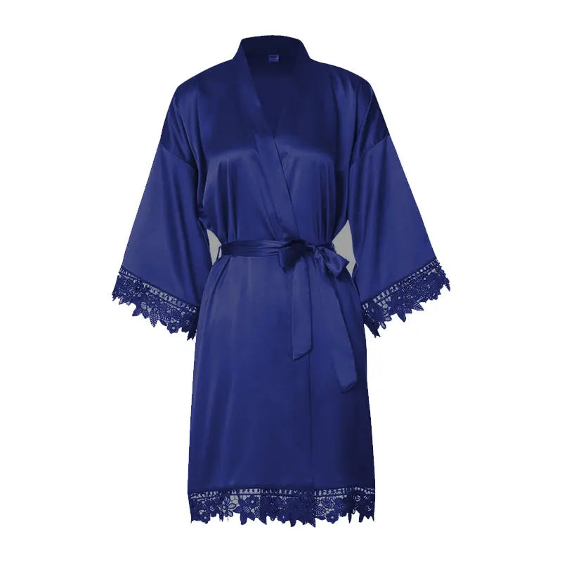 Kimono 8 Colors of Robes with Lace Cuffs and Hem Women's Nightgown Popular Pure Bathrobe Wedding Kimonos Short Soft Silky Lounge