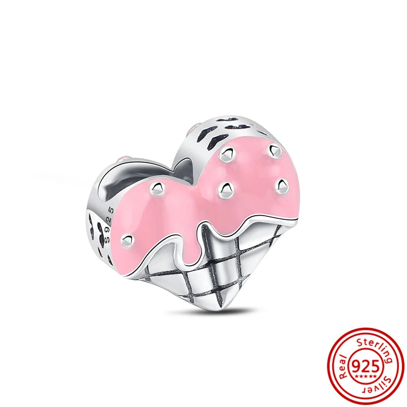 HOT Pink Heart Cat Design Bangles DIY Charms Beads Wholesales 925 Sterling Silver Bracelet Designer Charms Beads Jewelry Making