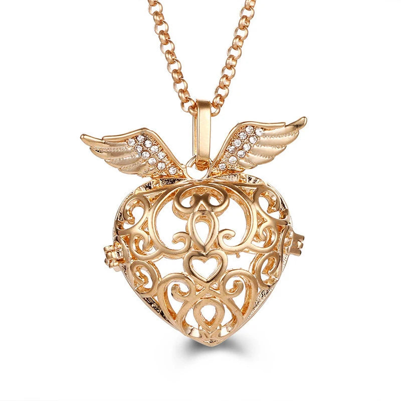 Multiple Style Mexico Chime Angel Wings Music Ball Necklace Vintage Perfume Locket Necklace Aromatherapy Oil Diffuser Wholesale