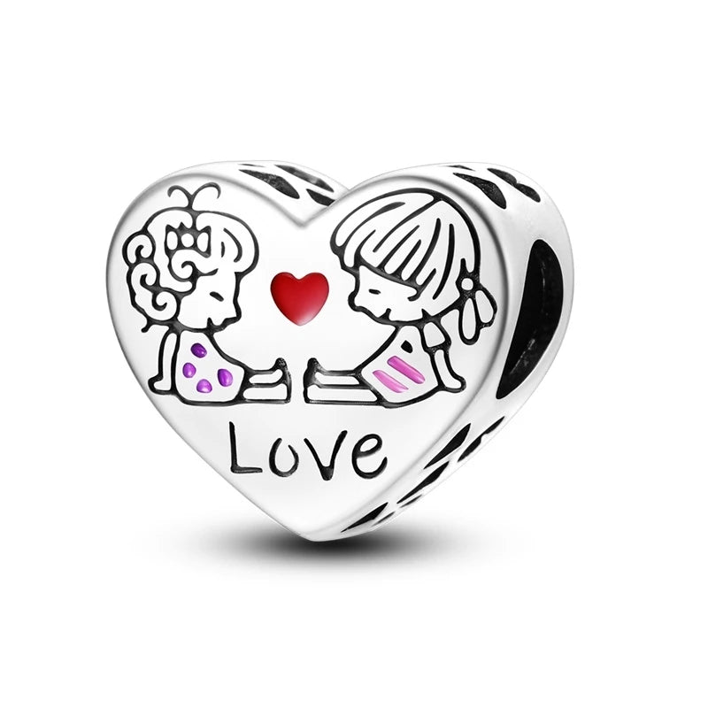 925 Sterling Silver Romantic Couple Boy Girl Valentine's Day Charms Chameleon Fit Original Bracelet Women DIY Beads Pendant
