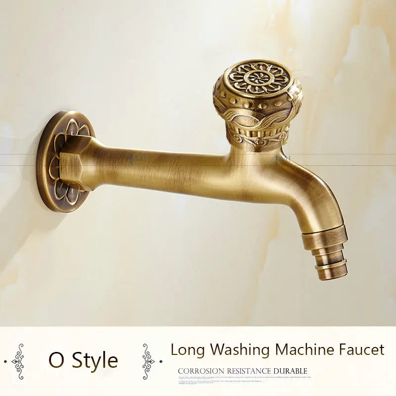 Antique Brass Dragon Carved Tap Faucet Garden Bibcock Washing Machine Faucet Outdoor Faucet Single Cold Tap 1016