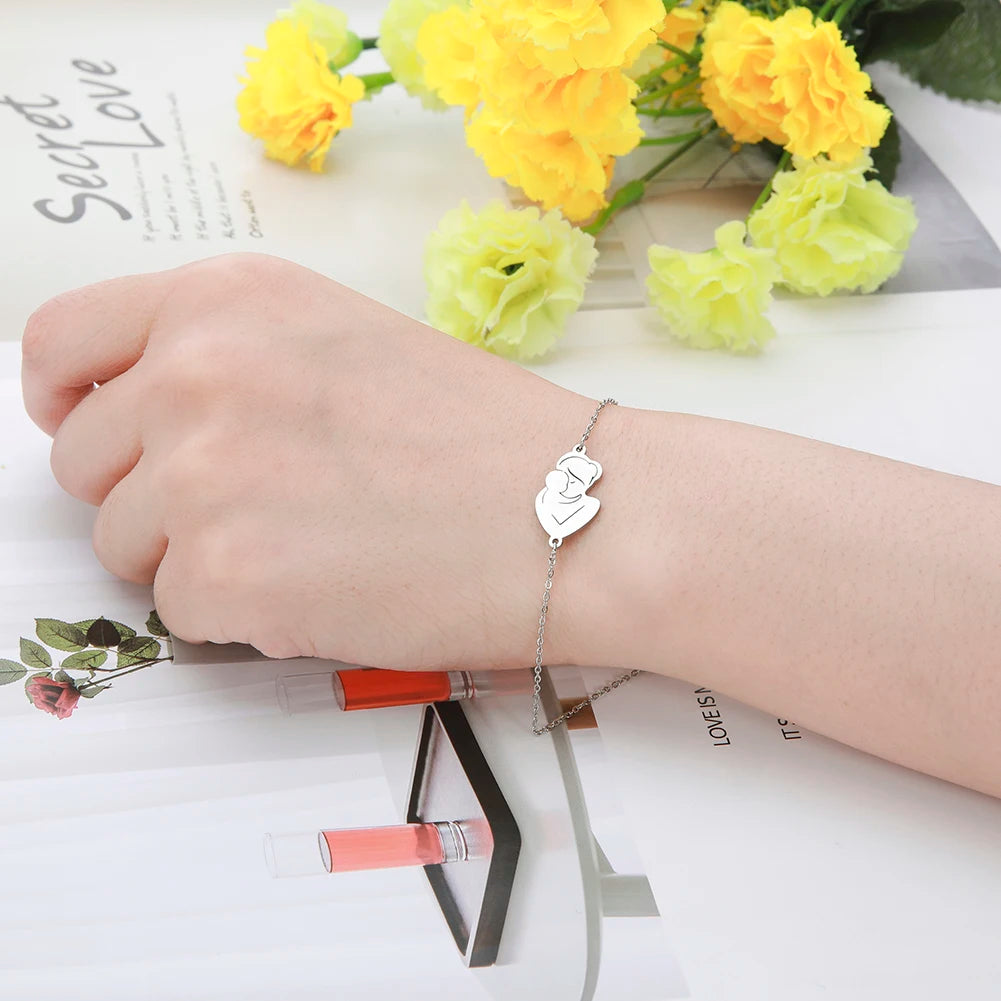 Skyrim Fashion Baby Mom Rope Bracelet Love Family Stainless Steel Charm Bracelets Pulsera Jewelry for Women Mother's Day Gift