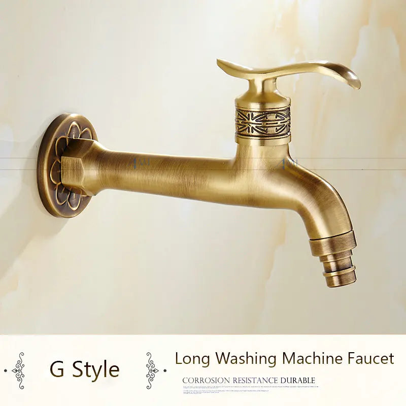 Antique Brass Dragon Carved Tap Faucet Garden Bibcock Washing Machine Faucet Outdoor Faucet Single Cold Tap 1016