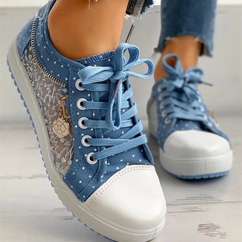 Student Girls Summer Mesh Sneakers Womens Sweet Blue Shoes Elegant Female Vulcan Sneakers Walking Lady Shoes Female Espadrilles