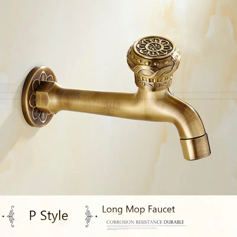 Antique Brass Dragon Carved Tap Faucet Garden Bibcock Washing Machine Faucet Outdoor Faucet Single Cold Tap 1016