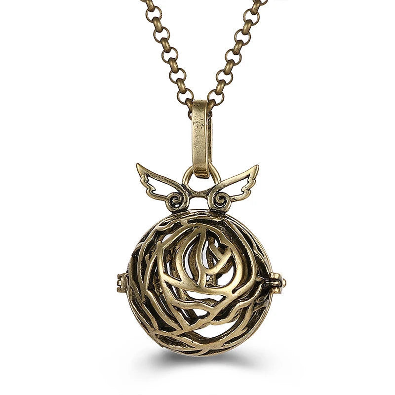 Multiple Style Mexico Chime Angel Wings Music Ball Necklace Vintage Perfume Locket Necklace Aromatherapy Oil Diffuser Wholesale