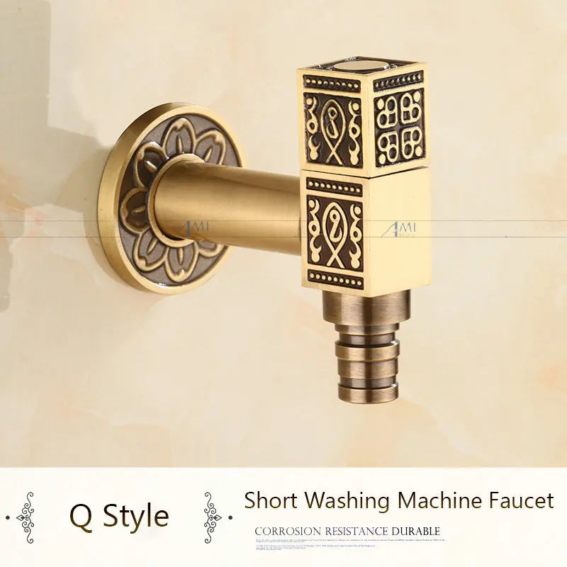 Antique Brass Dragon Carved Tap Faucet Garden Bibcock Washing Machine Faucet Outdoor Faucet Single Cold Tap 1016