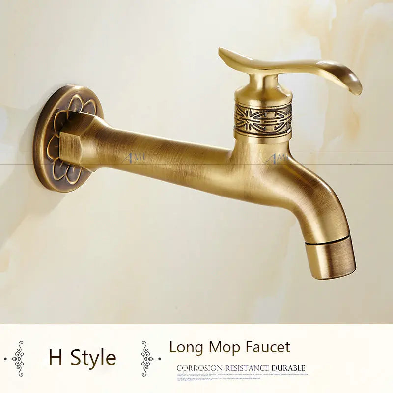 Antique Brass Dragon Carved Tap Faucet Garden Bibcock Washing Machine Faucet Outdoor Faucet Single Cold Tap 1016