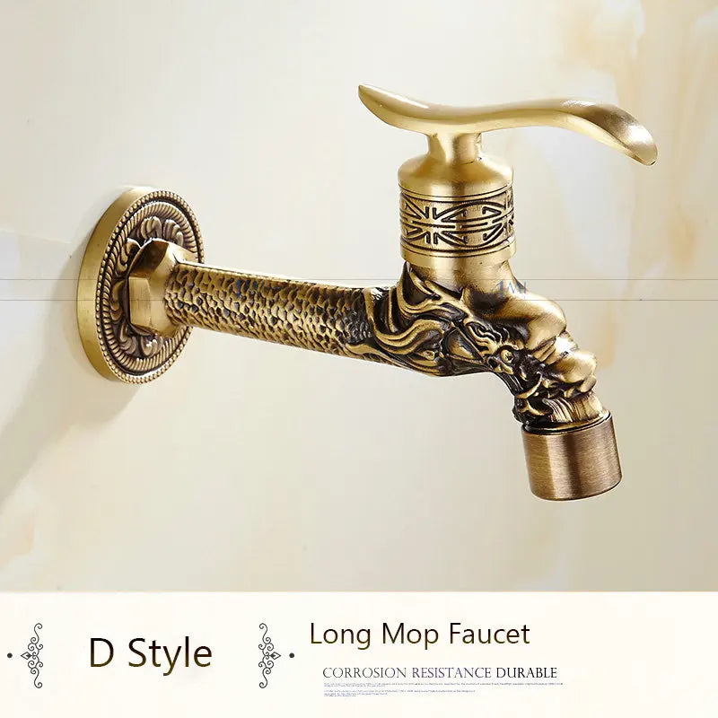 Antique Brass Dragon Carved Tap Faucet Garden Bibcock Washing Machine Faucet Outdoor Faucet Single Cold Tap 1016