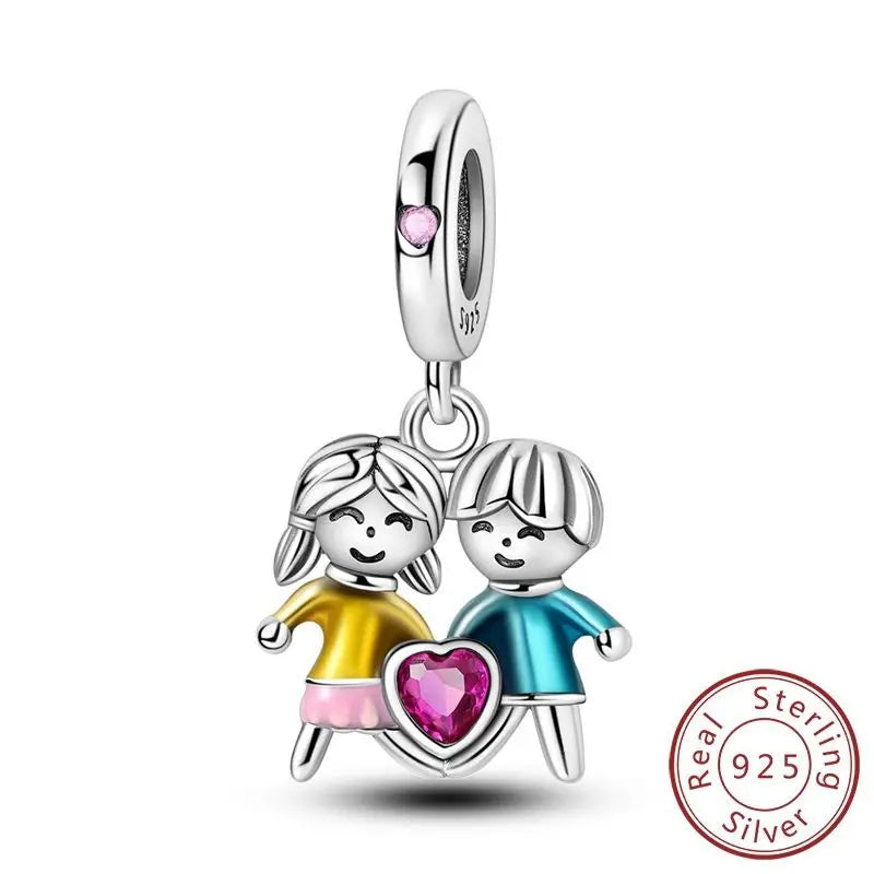 925 Sterling Silver Romantic Couple Boy Girl Valentine's Day Charms Chameleon Fit Original Bracelet Women DIY Beads Pendant