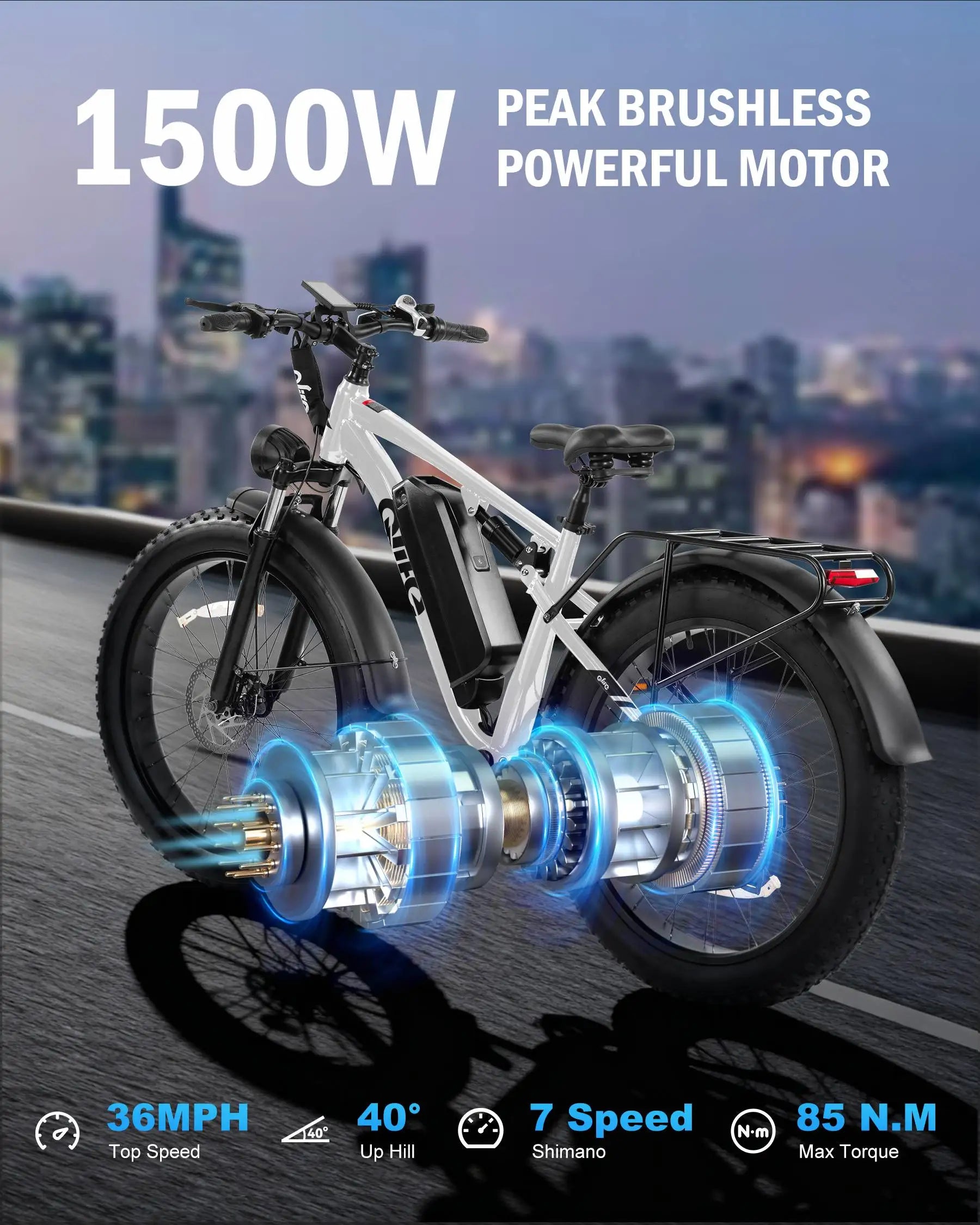 Qlife Racer Plus Fast Long Range 26 Inch 48v 750W Fat Tire Electric Mountain Bicycle