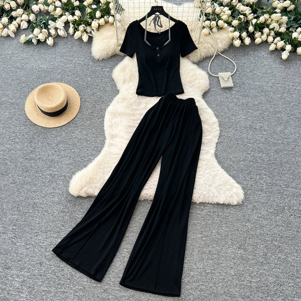 Summer Elegant 2 Piece Set for Women Halter Top And Suit Ropa Wholesale
