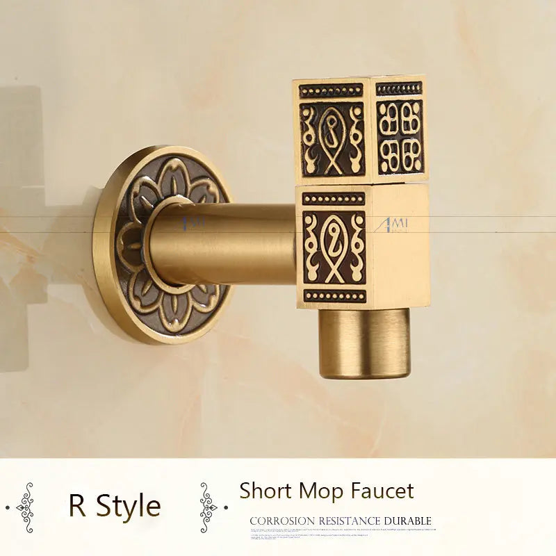 Antique Brass Dragon Carved Tap Faucet Garden Bibcock Washing Machine Faucet Outdoor Faucet Single Cold Tap 1016