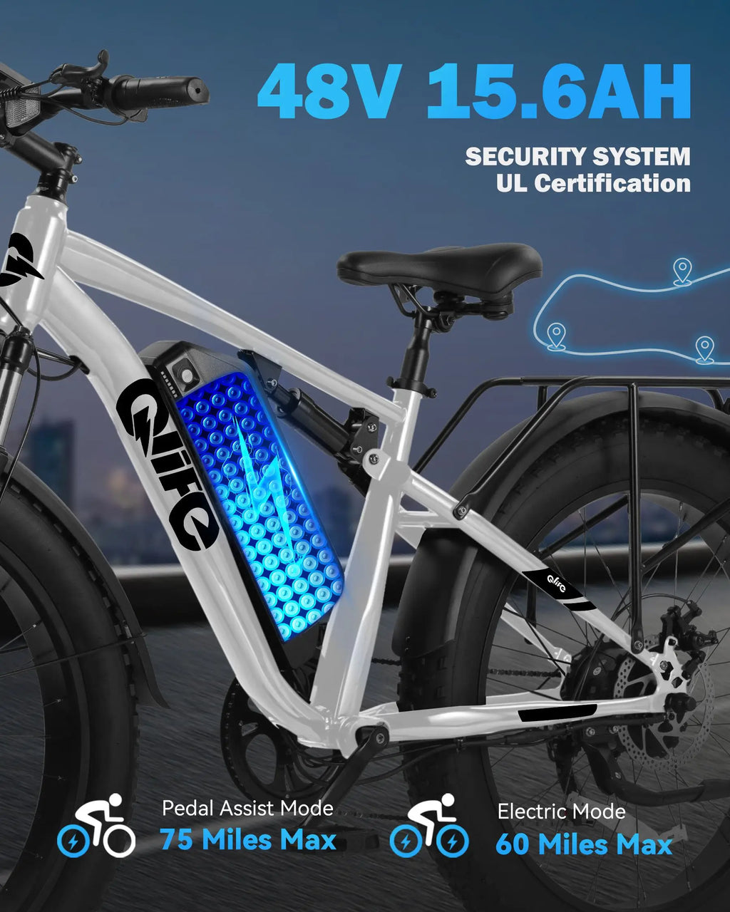 Qlife Racer Plus Fast Long Range 26 Inch 48v 750W Fat Tire Electric Mountain Bicycle