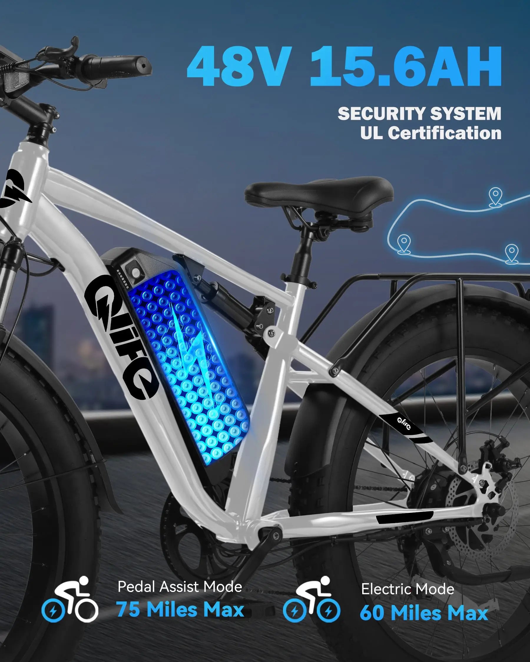Qlife Racer Plus Fast Long Range 26 Inch 48v 750W Fat Tire Electric Mountain Bicycle