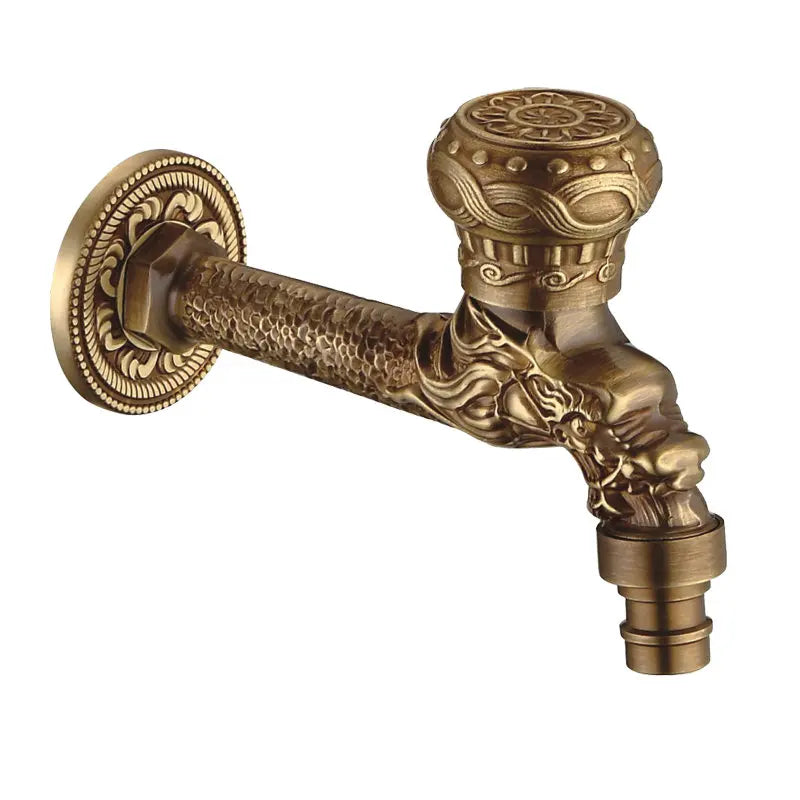 Antique Brass Dragon Carved Tap Faucet Garden Bibcock Washing Machine Faucet Outdoor Faucet Single Cold Tap 1016