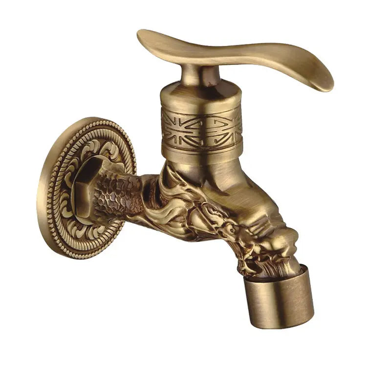 Antique Brass Dragon Carved Tap Faucet Garden Bibcock Washing Machine Faucet Outdoor Faucet Single Cold Tap 1016
