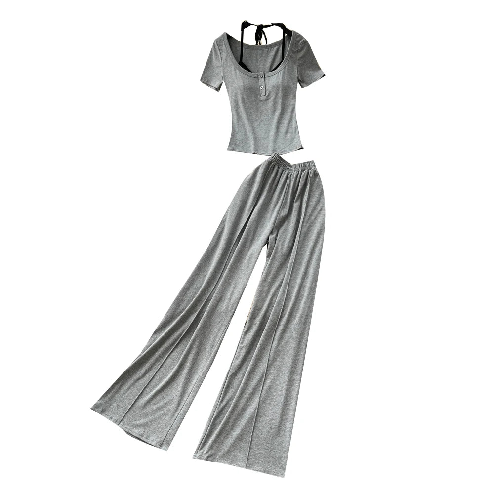 Summer Elegant 2 Piece Set for Women Halter Top And Suit Ropa Wholesale