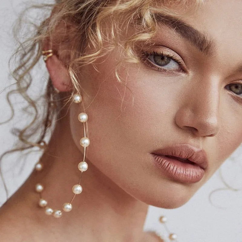 12cm Big Hoop Earrings For Women Stainless Steel Imitation Pearl Statement Earrings Brincos Large Jewelry MANILAI