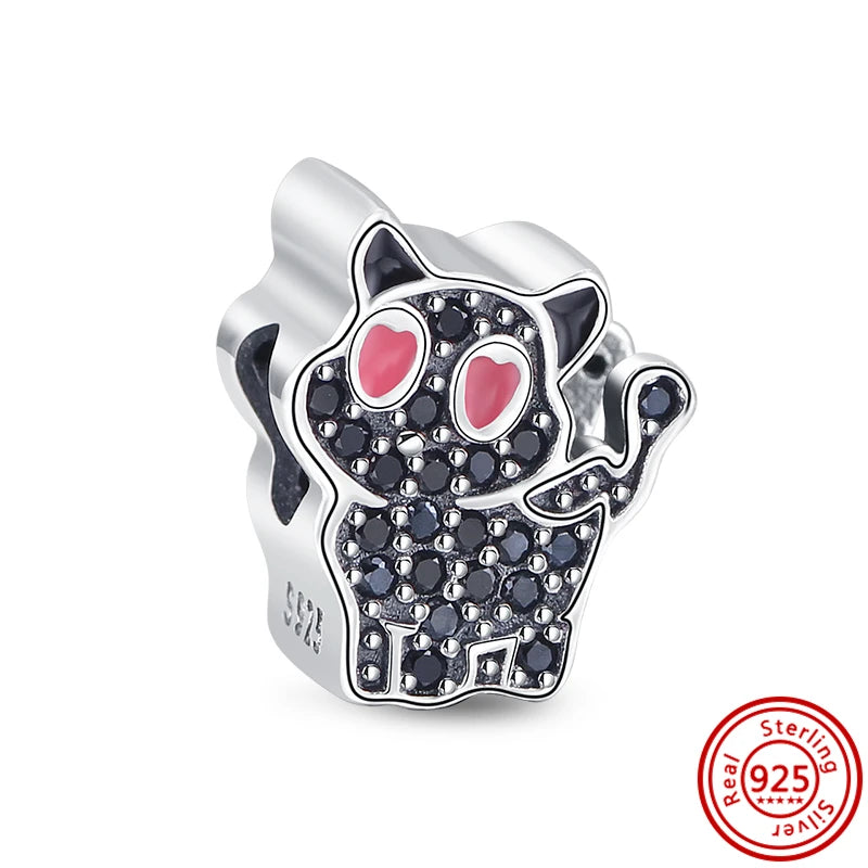 HOT Pink Heart Cat Design Bangles DIY Charms Beads Wholesales 925 Sterling Silver Bracelet Designer Charms Beads Jewelry Making