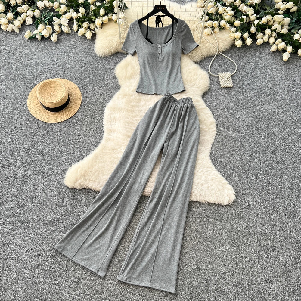 Summer Elegant 2 Piece Set for Women Halter Top And Suit Ropa Wholesale