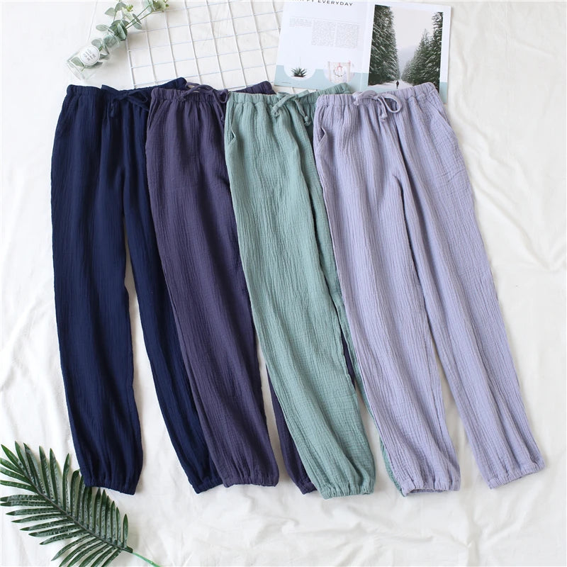 Japanese Women's Spring and Autumn Home Trousers, Cotton Washed Double-layer Tulle Loose and Comfortable Trousers Casual Pants