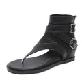 Gdgydh Summer Roman Sandals Women Zipper Design Cover Heel Lady Party Shoes Leather Open Toe Woman Sandals Flip Flops