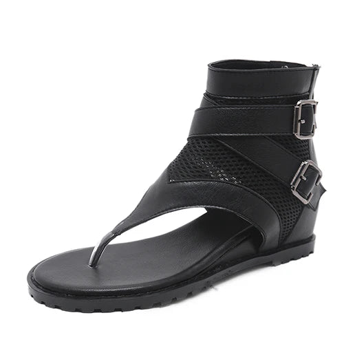 Gdgydh Summer Roman Sandals Women Zipper Design Cover Heel Lady Party Shoes Leather Open Toe Woman Sandals Flip Flops