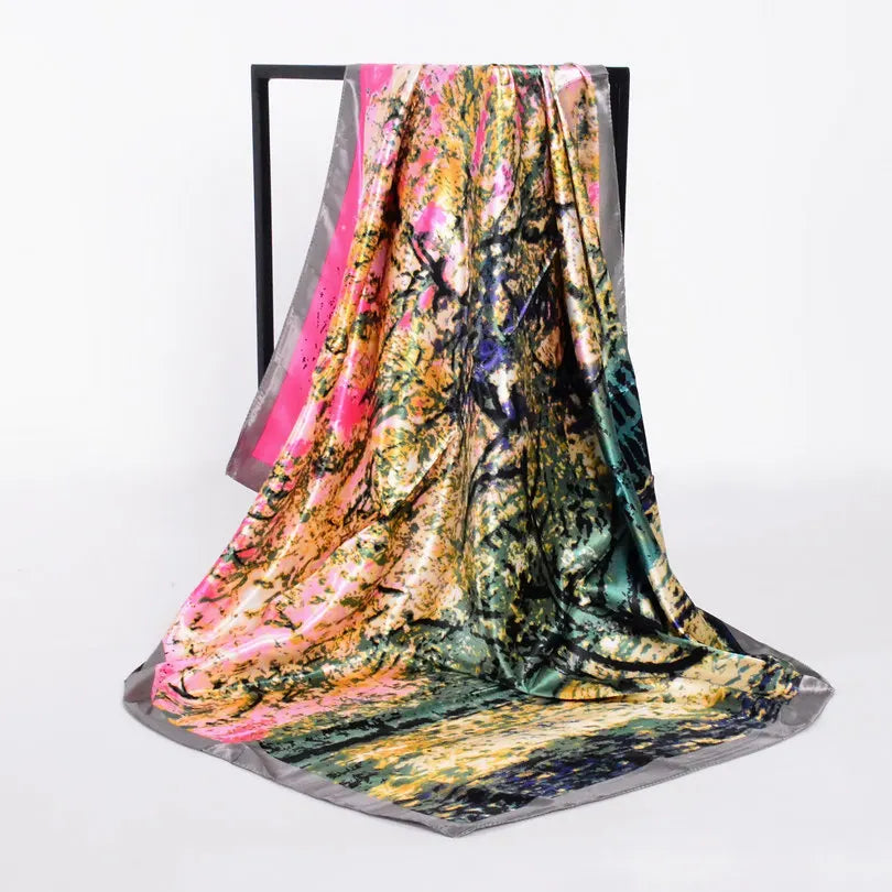 Lenco Women Rose Silk Scarf Printed,90*90cm Multicolor Satin Scarf Shawl For Ladies,Fashion Handkerchief Spring Silk Scarves