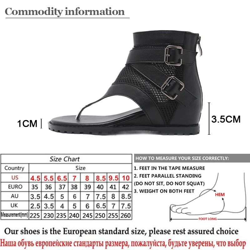 Gdgydh Summer Roman Sandals Women Zipper Design Cover Heel Lady Party Shoes Leather Open Toe Woman Sandals Flip Flops