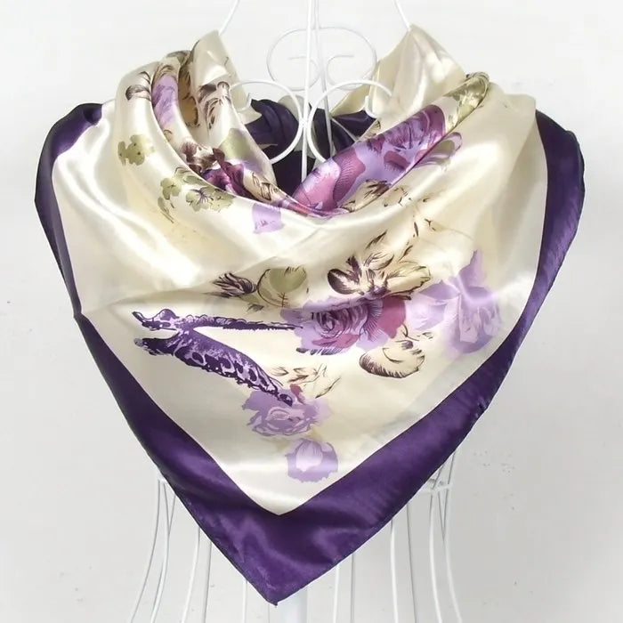 Lenco Women Rose Silk Scarf Printed,90*90cm Multicolor Satin Scarf Shawl For Ladies,Fashion Handkerchief Spring Silk Scarves