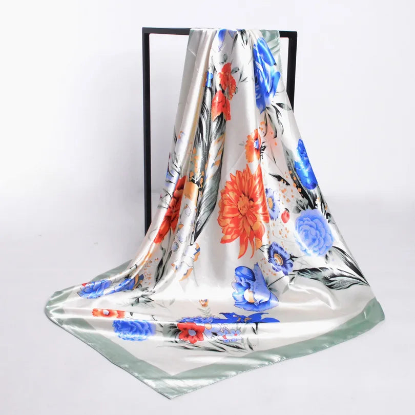 Lenco Women Rose Silk Scarf Printed,90*90cm Multicolor Satin Scarf Shawl For Ladies,Fashion Handkerchief Spring Silk Scarves
