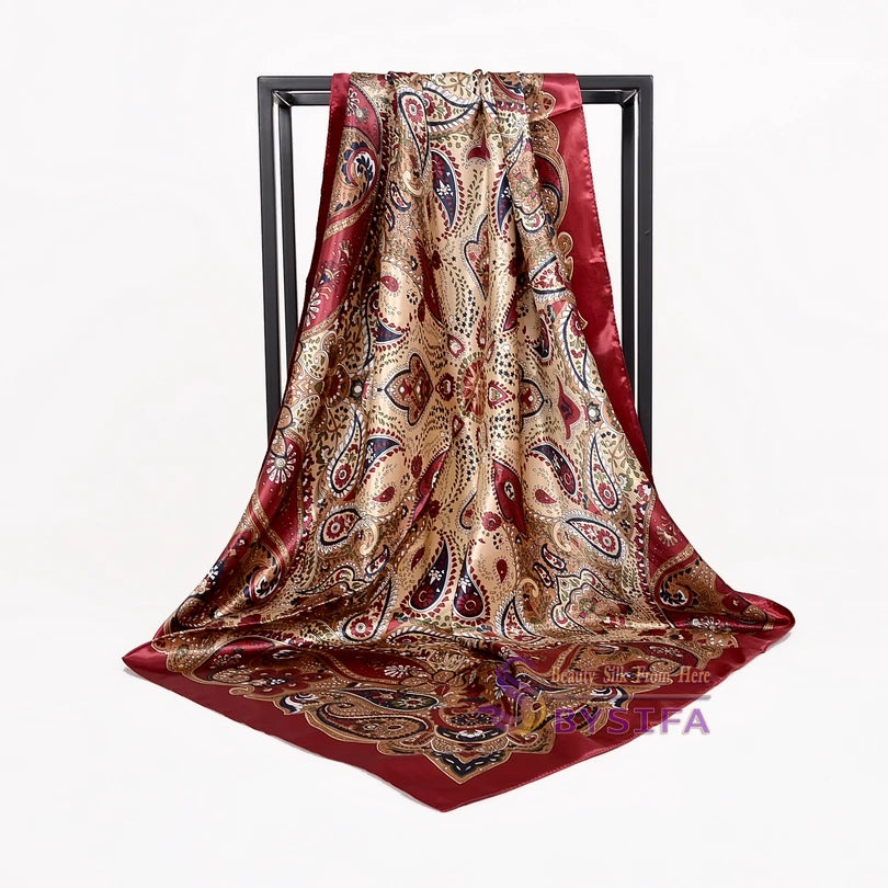 Lenco Women Rose Silk Scarf Printed,90*90cm Multicolor Satin Scarf Shawl For Ladies,Fashion Handkerchief Spring Silk Scarves