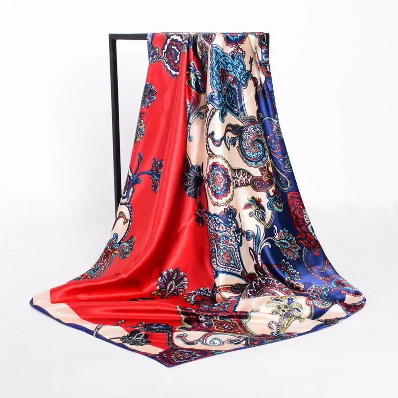 Lenco Women Rose Silk Scarf Printed,90*90cm Multicolor Satin Scarf Shawl For Ladies,Fashion Handkerchief Spring Silk Scarves