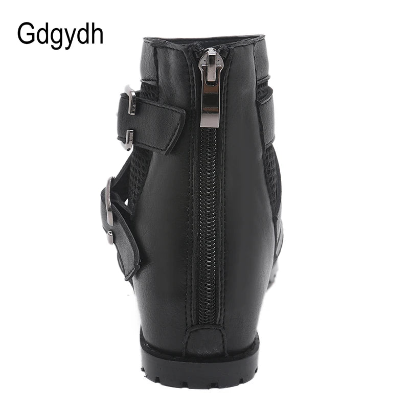 Gdgydh Summer Roman Sandals Women Zipper Design Cover Heel Lady Party Shoes Leather Open Toe Woman Sandals Flip Flops