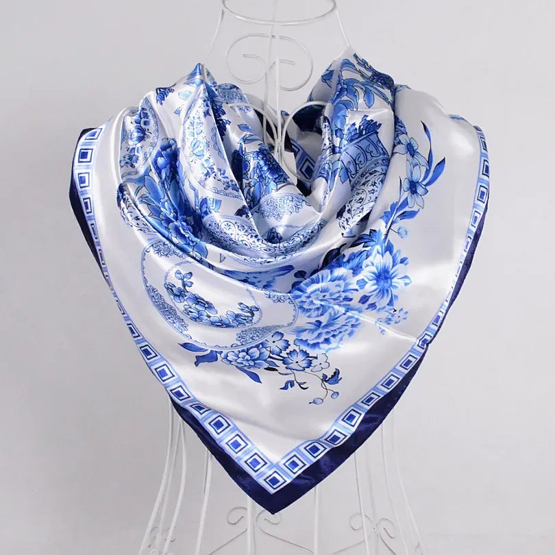 Lenco Women Rose Silk Scarf Printed,90*90cm Multicolor Satin Scarf Shawl For Ladies,Fashion Handkerchief Spring Silk Scarves