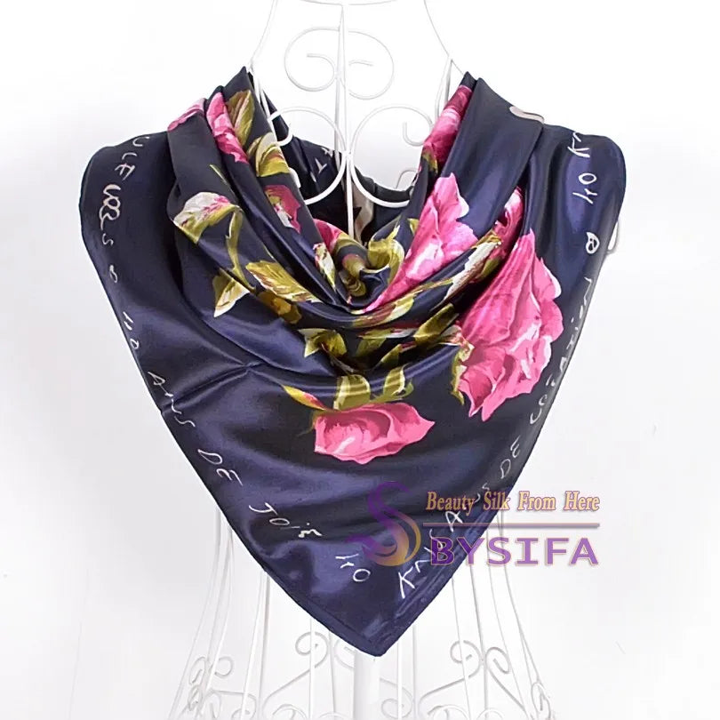 Lenco Women Rose Silk Scarf Printed,90*90cm Multicolor Satin Scarf Shawl For Ladies,Fashion Handkerchief Spring Silk Scarves