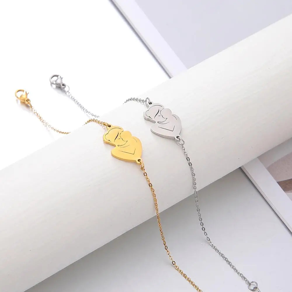 Skyrim Fashion Baby Mom Rope Bracelet Love Family Stainless Steel Charm Bracelets Pulsera Jewelry for Women Mother's Day Gift