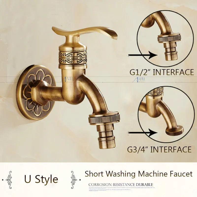 Antique Brass Dragon Carved Tap Faucet Garden Bibcock Washing Machine Faucet Outdoor Faucet Single Cold Tap 1016