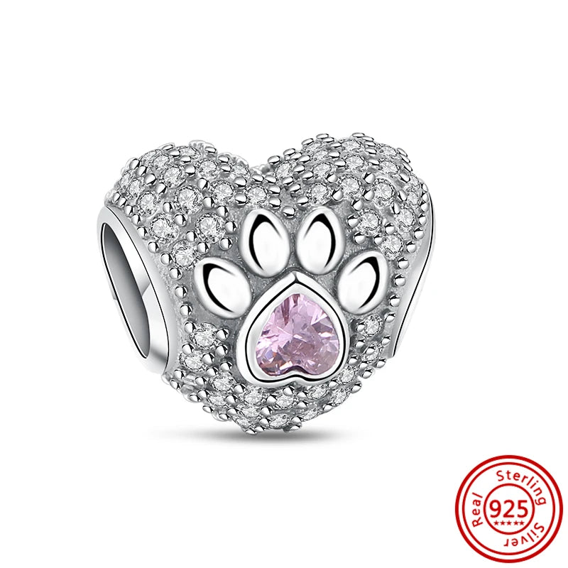 HOT Pink Heart Cat Design Bangles DIY Charms Beads Wholesales 925 Sterling Silver Bracelet Designer Charms Beads Jewelry Making