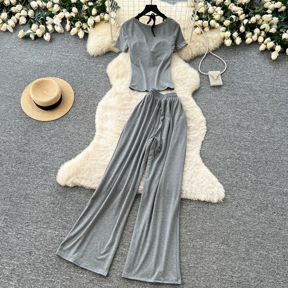Summer Elegant 2 Piece Set for Women Halter Top And Suit Ropa Wholesale