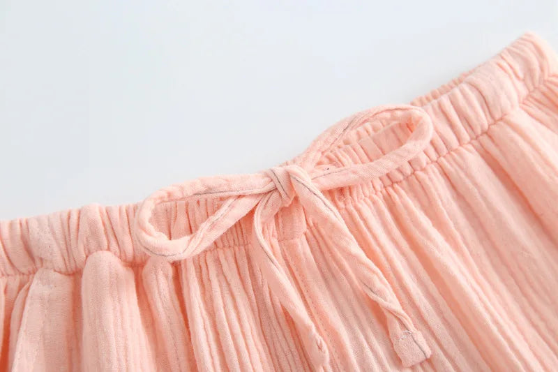 Japanese Women's Spring and Autumn Home Trousers, Cotton Washed Double-layer Tulle Loose and Comfortable Trousers Casual Pants