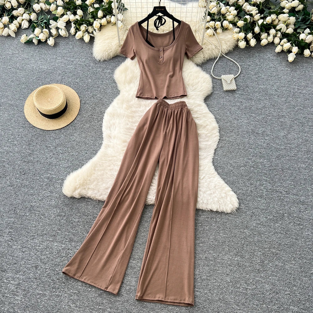 Summer Elegant 2 Piece Set for Women Halter Top And Suit Ropa Wholesale