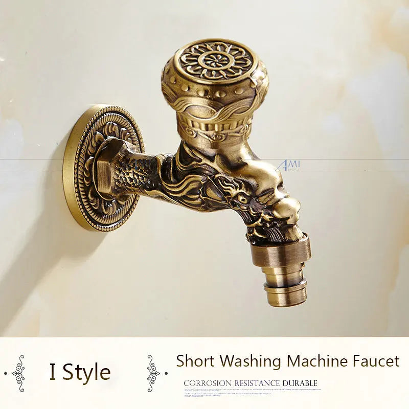 Antique Brass Dragon Carved Tap Faucet Garden Bibcock Washing Machine Faucet Outdoor Faucet Single Cold Tap 1016