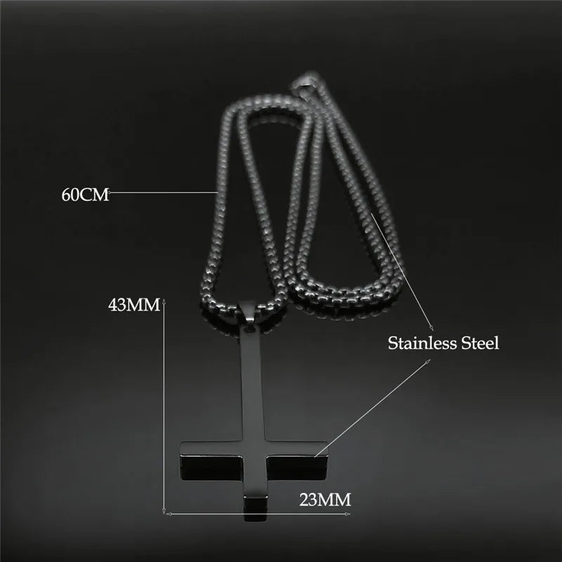 Stainless Steel Upside Down Cross Witchcraft Pagan Necklace Inverted Cross Black Chain Necklace Jewelry cruz invertida N8374S03