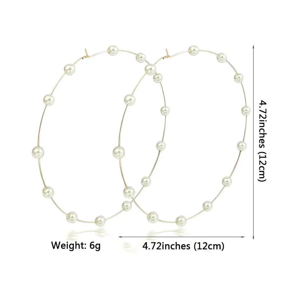 12cm Big Hoop Earrings For Women Stainless Steel Imitation Pearl Statement Earrings Brincos Large Jewelry MANILAI
