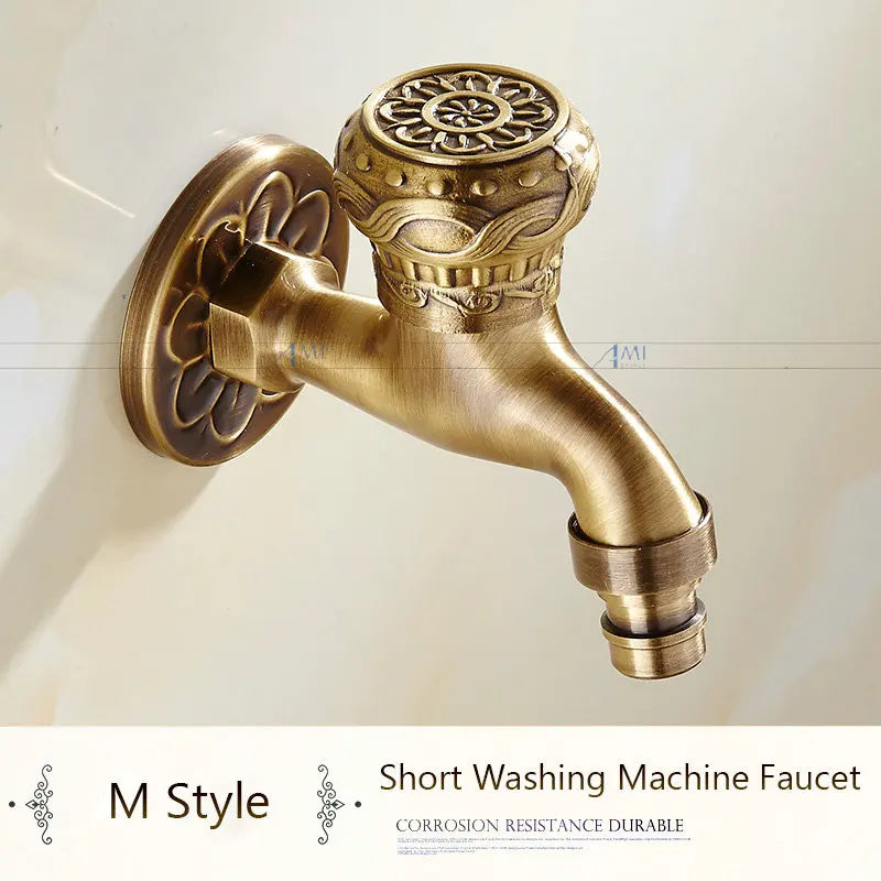 Antique Brass Dragon Carved Tap Faucet Garden Bibcock Washing Machine Faucet Outdoor Faucet Single Cold Tap 1016