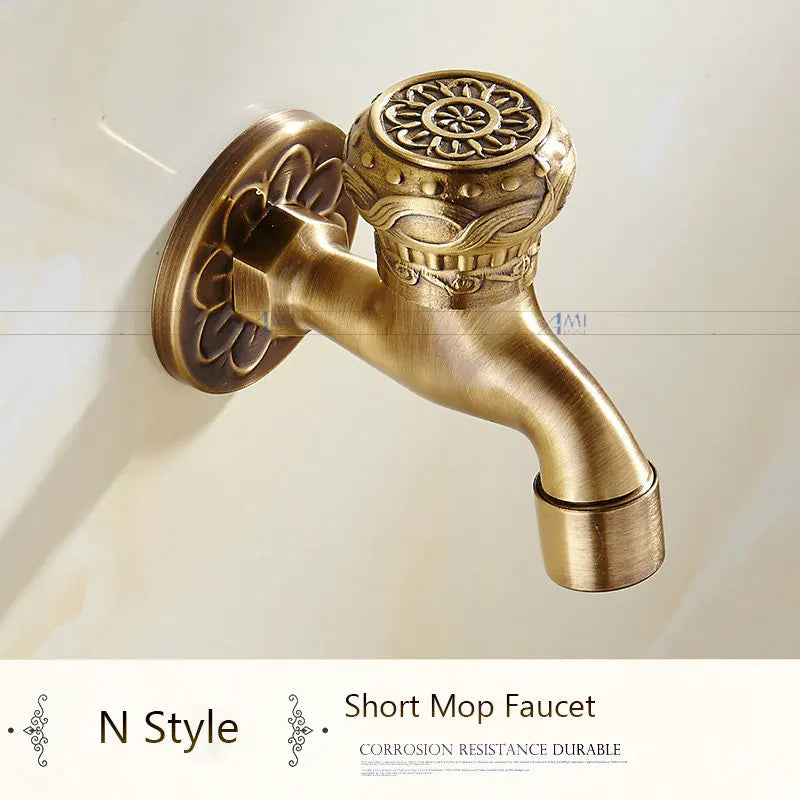 Antique Brass Dragon Carved Tap Faucet Garden Bibcock Washing Machine Faucet Outdoor Faucet Single Cold Tap 1016