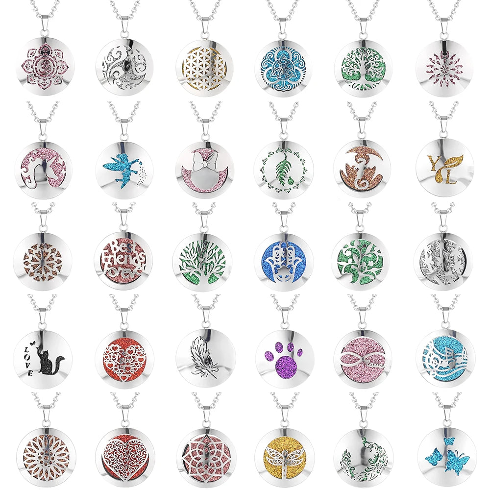 Women New Simple Aromatherapy Essential Oil Diffuser Locket  Perfume Necklace 316L Stainless Steel Locket with Felt Pads